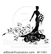 Vector Illustration of a Silhouetted Black and White Bride with Swirls by AtStockIllustration