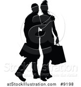 Vector Illustration of a Silhouetted Black and White Couple Shopping and Carrying Bags by AtStockIllustration