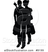 Vector Illustration of a Silhouetted Black and White Couple Shopping and Carrying Bags by AtStockIllustration