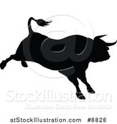 Vector Illustration of a Silhouetted Black Bull Bucking by AtStockIllustration