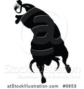 Vector Illustration of a Silhouetted Black Bull Bucking by AtStockIllustration