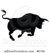 Vector Illustration of a Silhouetted Black Bull Charging by AtStockIllustration