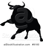 Vector Illustration of a Silhouetted Black Bull Charging by AtStockIllustration