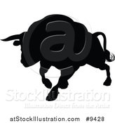 Vector Illustration of a Silhouetted Black Bull Charging by AtStockIllustration