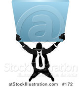 Vector Illustration of a Silhouetted Business Man Holding up a Blank Sign by AtStockIllustration