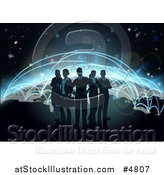 Vector Illustration of a Silhouetted Business Team over a Globe with Flight Paths by AtStockIllustration