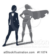 Vector Illustration of a Silhouetted Business Woman with a Super Hero Shadow by AtStockIllustration