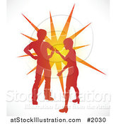 Vector Illustration of a Silhouetted Couple Fighting over an Orange Burst by AtStockIllustration
