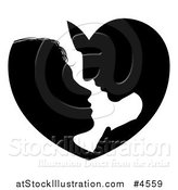 Vector Illustration of a Silhouetted Couple Forming a Heart As They Lean in for a Kiss by AtStockIllustration