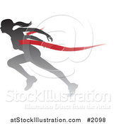 Vector Illustration of a Silhouetted Female Runner Breaking Through the Finish Line by AtStockIllustration