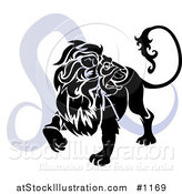 Vector Illustration of a Silhouetted Lion over a Blue Leo Astrological Sign of the Zodiac by AtStockIllustration