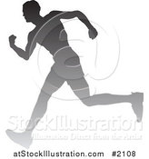 Vector Illustration of a Silhouetted Male Runner Breaking Through the Finish Line by AtStockIllustration