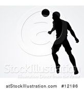 Vector Illustration of a Silhouetted Male Soccer Player Heading a Ball over Gray by AtStockIllustration