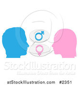 Vector Illustration of a Silhouetted Man and Woman with Gender Balloons by AtStockIllustration