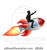 Vector Illustration of a Silhouetted Man Pointing and Riding on a Rocket by AtStockIllustration