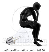 Vector Illustration of a Silhouetted Man Sitting and Thinking on a Light Bulb by AtStockIllustration