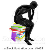 Vector Illustration of a Silhouetted Man Sitting and Thinking on a Stack of Books by AtStockIllustration