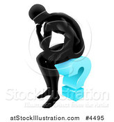 Vector Illustration of a Silhouetted Man Thinking on a Blue Question Mark by AtStockIllustration