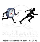 Vector Illustration of a Silhouetted Racing a Clock Character by AtStockIllustration