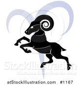 Vector Illustration of a Silhouetted Ram over a Blue Aries Astrological Sign of the Zodiac by AtStockIllustration