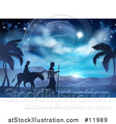 Vector Illustration of a Silhouetted Scene of Mary and Joseph on Their Jouney by AtStockIllustration