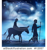Vector Illustration of a Silhouetted Scene of Mary and Joseph on Their Jouney by AtStockIllustration