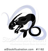 Vector Illustration of a Silhouetted Sea Goat over a Blue Capricorn Astrological Sign of the Zodiac by AtStockIllustration