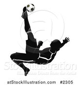 Vector Illustration of a Silhouetted Soccer Player Catching Air to Kick a Ball by AtStockIllustration