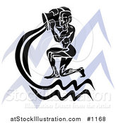 Vector Illustration of a Silhouetted Spirit of Aquarius over a Blue Aquarius Astrological Sign of the Zodiac by AtStockIllustration