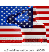 Vector Illustration of a Silhouetted Transparent Saluting Soldier over an American Flag by AtStockIllustration