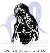 Vector Illustration of a Silhouetted Virgin over a Blue Virgo Astrological Sign of the Zodiac by AtStockIllustration