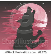 Vector Illustration of a Silhouetted Werewolf Howling Against a Red Full Moon by AtStockIllustration