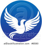 Vector Illustration of a Silhouetted White Dove Flying in a Blue Circle by AtStockIllustration