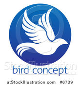 Vector Illustration of a Silhouetted White Dove in Flight Inside a Blue Circle Above Sample Text by AtStockIllustration