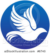 Vector Illustration of a Silhouetted White Dove in Flight Inside a Blue Circle by AtStockIllustration