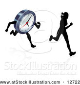 Vector Illustration of a Silhouetted Woman Racing a Clock Character by AtStockIllustration