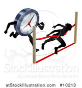 Vector Illustration of a Silhouetted Woman Racing Against the Clock, Sprinting Through a Finish Line by AtStockIllustration