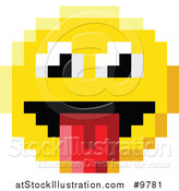 Vector Illustration of a Silly 8 Bit Video Game Style Emoji Smiley Face Sticking a Tongue out by AtStockIllustration