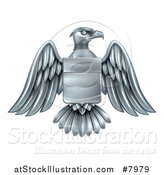 Vector Illustration of a Silver Heraldic Coat of Arms American Bald Eagle with a Shield by AtStockIllustration
