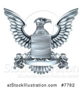 Vector Illustration of a Silver Heraldic Coat of Arms Eagle with a Shield and Scroll Banner by AtStockIllustration