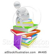 Vector Illustration of a Silver Person Thining Atop a Stack of Books by AtStockIllustration