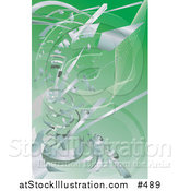 Vector Illustration of a Silver Technology Scraps Exploding over Green by AtStockIllustration