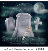 Vector Illustration of a Skeleton Arm Reaching out from a Grave Under a Rip Tombstone by AtStockIllustration
