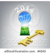 Vector Illustration of a Skeleton Key Under a Key Hole with a View of Sunshine Under Year 2014 by AtStockIllustration