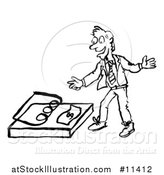 Vector Illustration of a Sketched Business Man Reaching for a Dollar in a Trap, in Black and White by AtStockIllustration