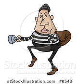 Vector Illustration of a Sketched Cartoon Caucasian Male Burglar Shining a Flashlight by AtStockIllustration