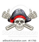 Vector Illustration of a Skull and Crossbones Jolly Roger with a Pirate Hat and Thumbs up by AtStockIllustration