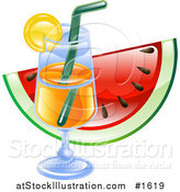 Vector Illustration of a Slice of Watermelon and Cocktail by AtStockIllustration
