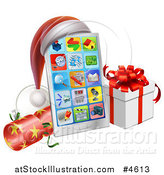 Vector Illustration of a Smart Phone with a Santa Hat, Christmas Cracker and Gift Box by AtStockIllustration