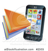 Vector Illustration of a Smart Phone with Books by AtStockIllustration